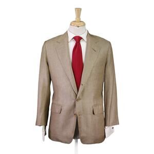 Edgar Pomeroy Bespoke Tailored Gold Linen Silk 2-Btn Handmade Suit 38S